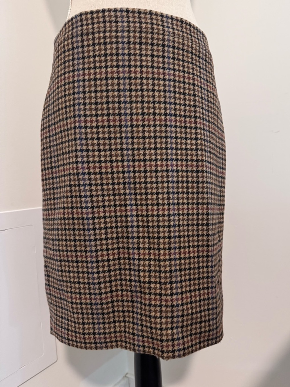 J. Crew “Mercantile” Brown Wool Blend Houndstooth Plaid Lined Pencil Skirt SZ 4 - Picture 2 of 12